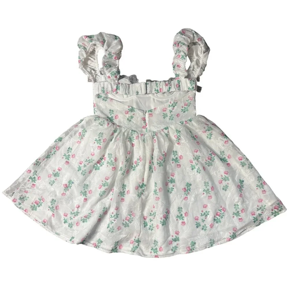 NWT For Love And Lemons Remi Mini Dress S small white pink floral corset basque